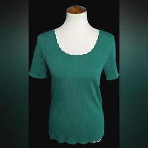 Ann Taylor LOFT Beautiful scallopped edge Short Sleeve Sweater Top☆ XL